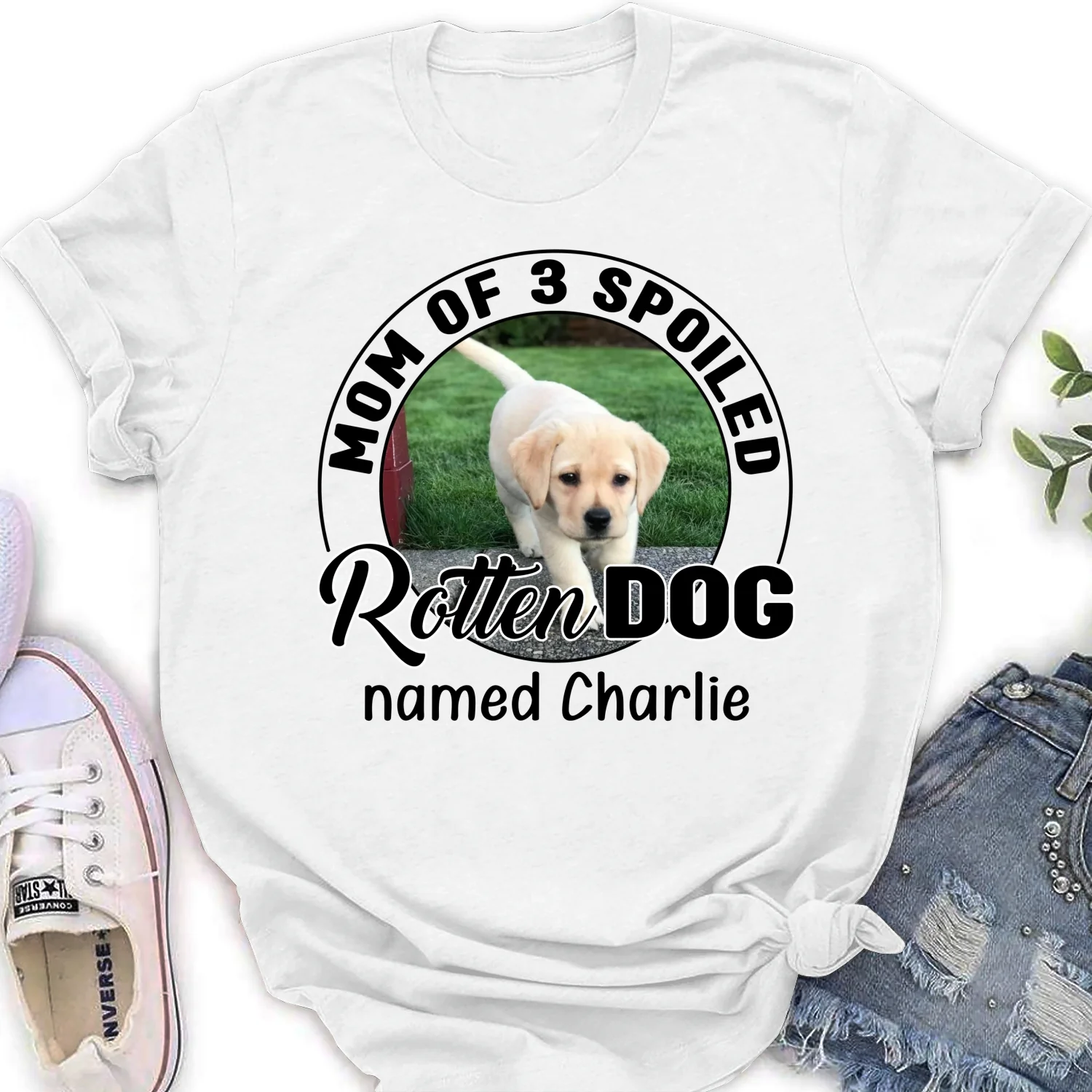 Lovely Spoiled Rotten Dog Chibi Cartoon Photo - Personalized Custom Women's T-Shirt - Image 6