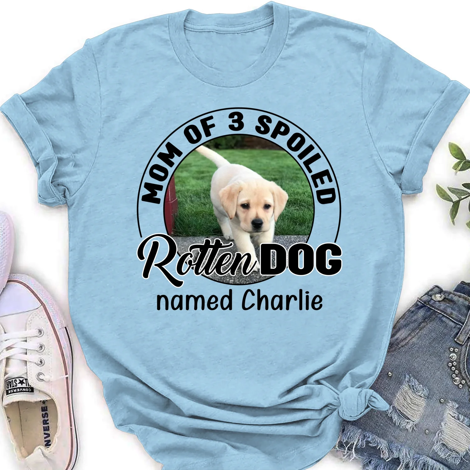 Lovely Spoiled Rotten Dog Chibi Cartoon Photo - Personalized Custom Women's T-Shirt - Image 9