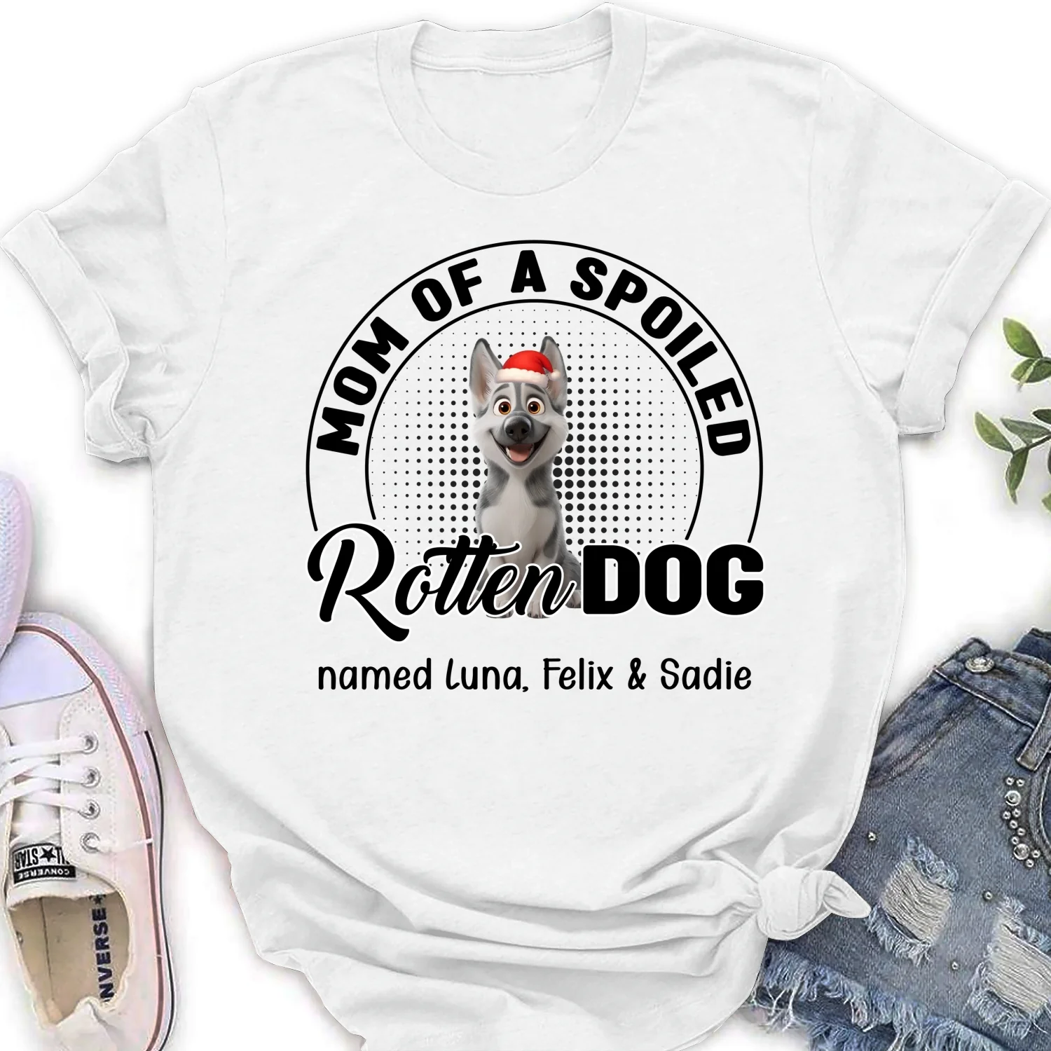 Lovely Spoiled Rotten Dog Chibi Cartoon Ver Christmas - Personalized Custom Women T-Shirt - Image 6