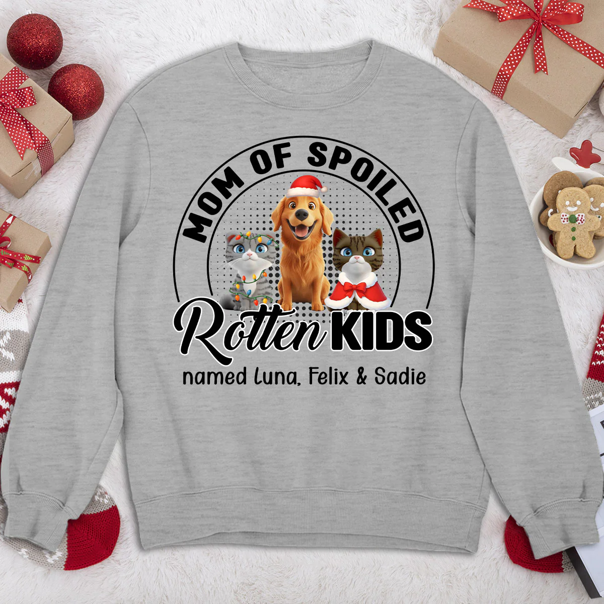 Lovely Spoiled Rotten Pet Chibi Cartoon Ver Christmas - Personalized Custom Sweatshirt - Image 3