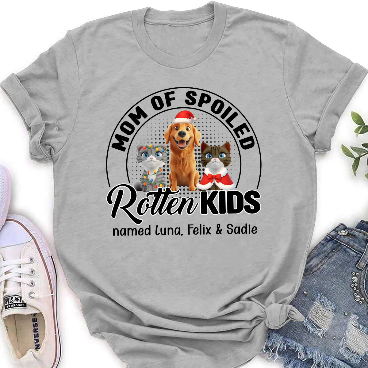 Lovely Spoiled Rotten Pet Chibi Cartoon Ver Christmas - Personalized Custom Women T-Shirt - Image 3