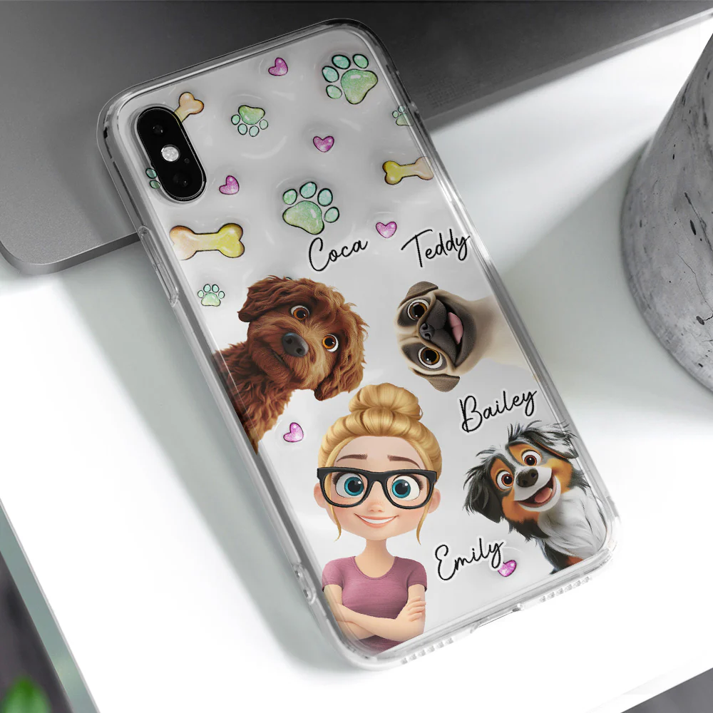 Lovely Human And Her Dogs - Personalized Custom 3D Inflated Effect Phone Case - Image 2