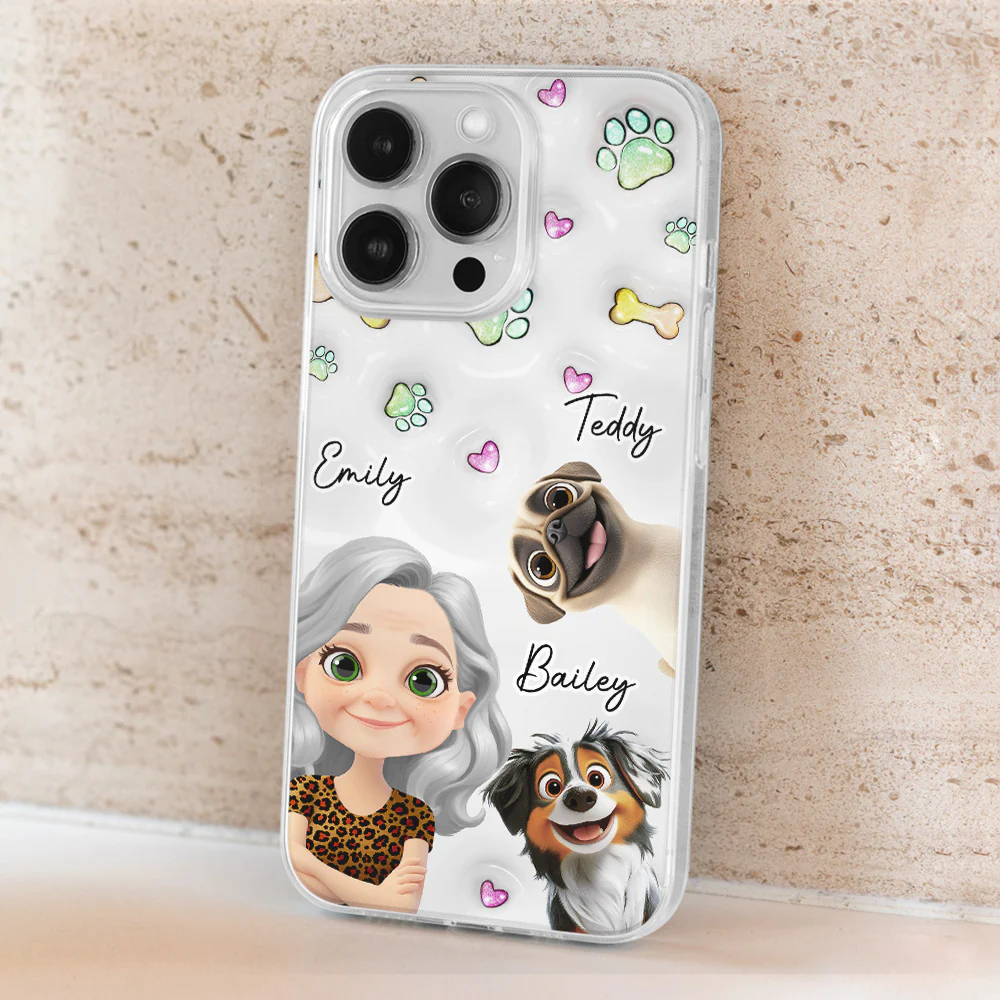 Lovely Human And Her Dogs - Personalized Custom 3D Inflated Effect Phone Case - Image 3