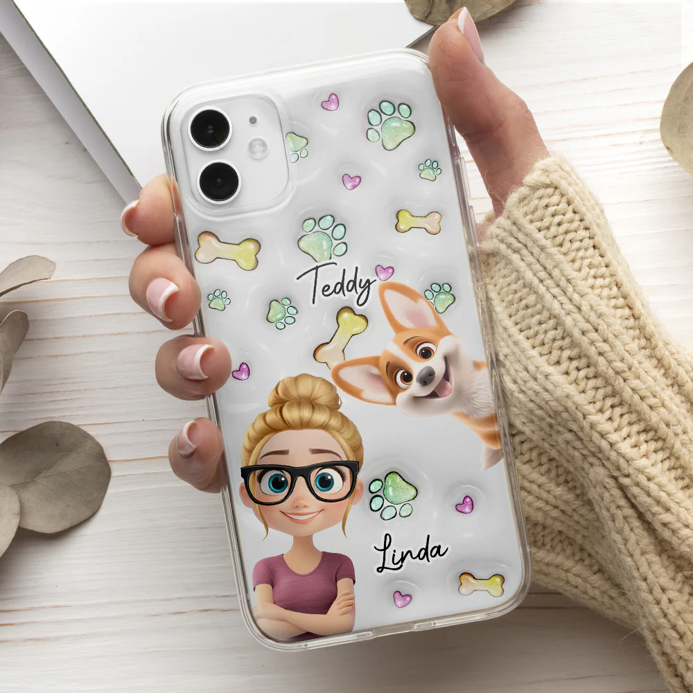 Lovely Human And Her Dogs - Personalized Custom 3D Inflated Effect Phone Case - Image 4