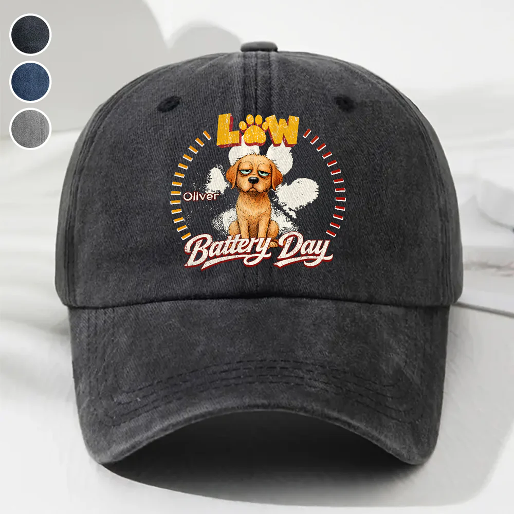 Low Battery Day - Personalized Custom Vintage Washed Denim Cap