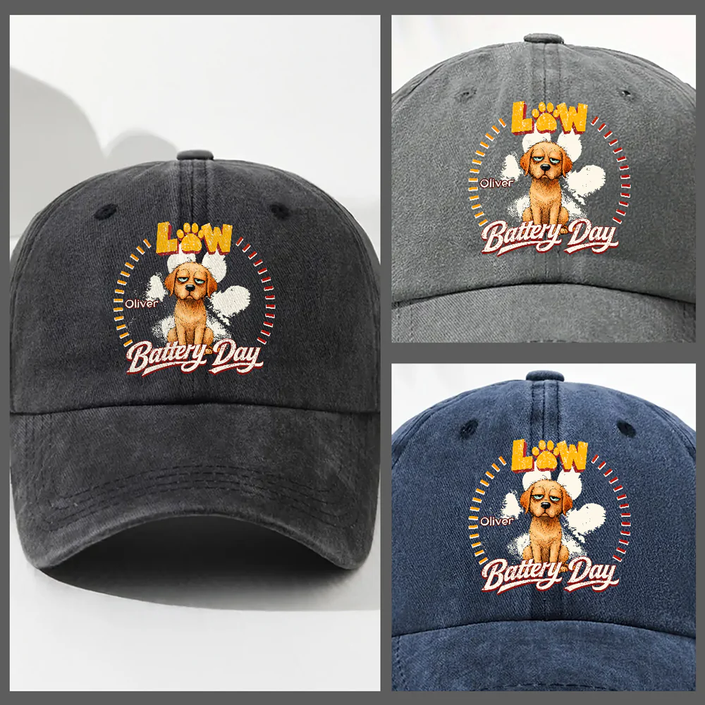Low Battery Day - Personalized Custom Vintage Washed Denim Cap - Image 3
