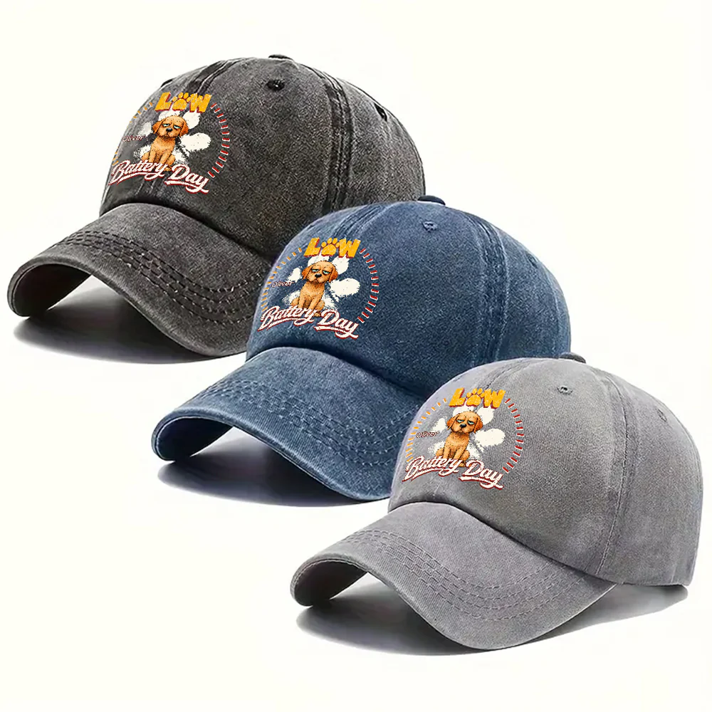 Low Battery Day - Personalized Custom Vintage Washed Denim Cap - Image 4