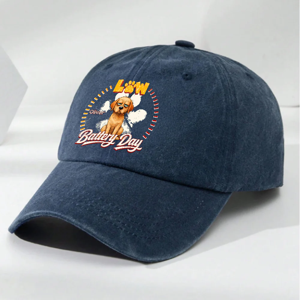 Low Battery Day - Personalized Custom Vintage Washed Denim Cap - Image 5
