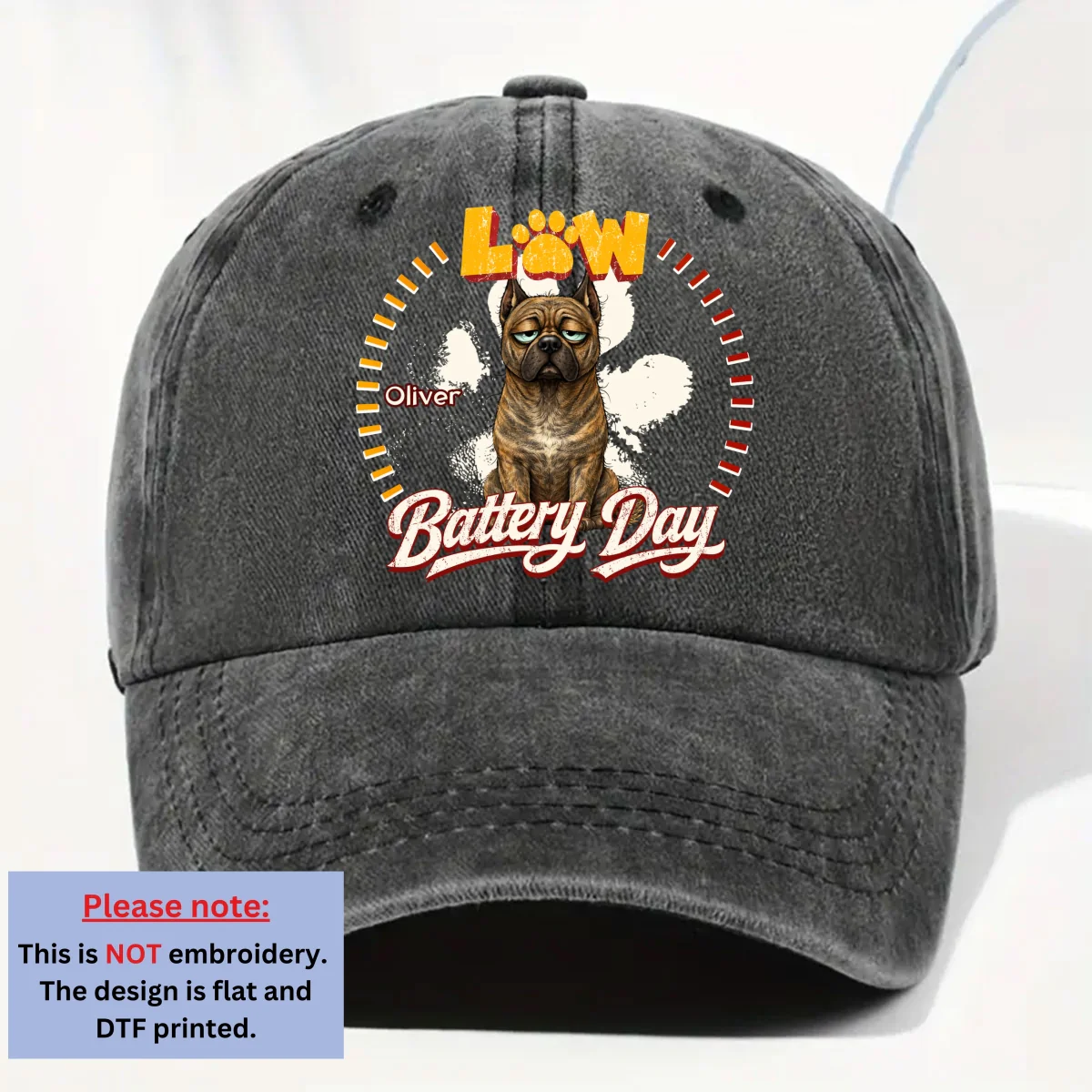 Low Battery Day - Personalized Custom Vintage Washed Denim Cap - Image 7