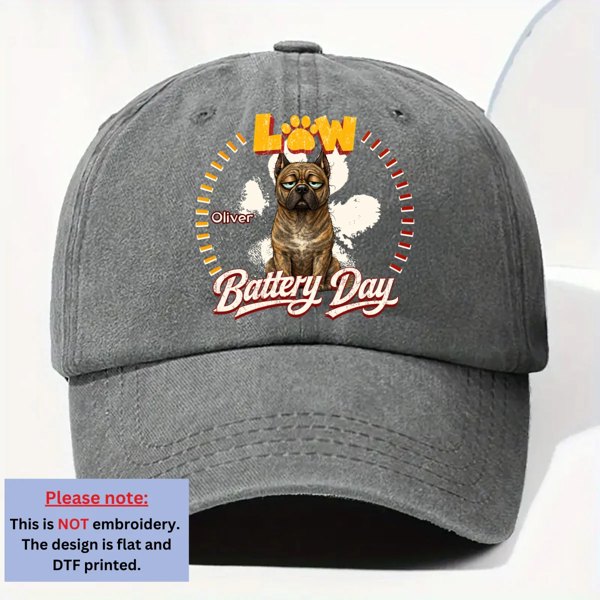 Low Battery Day - Personalized Custom Vintage Washed Denim Cap - Image 8
