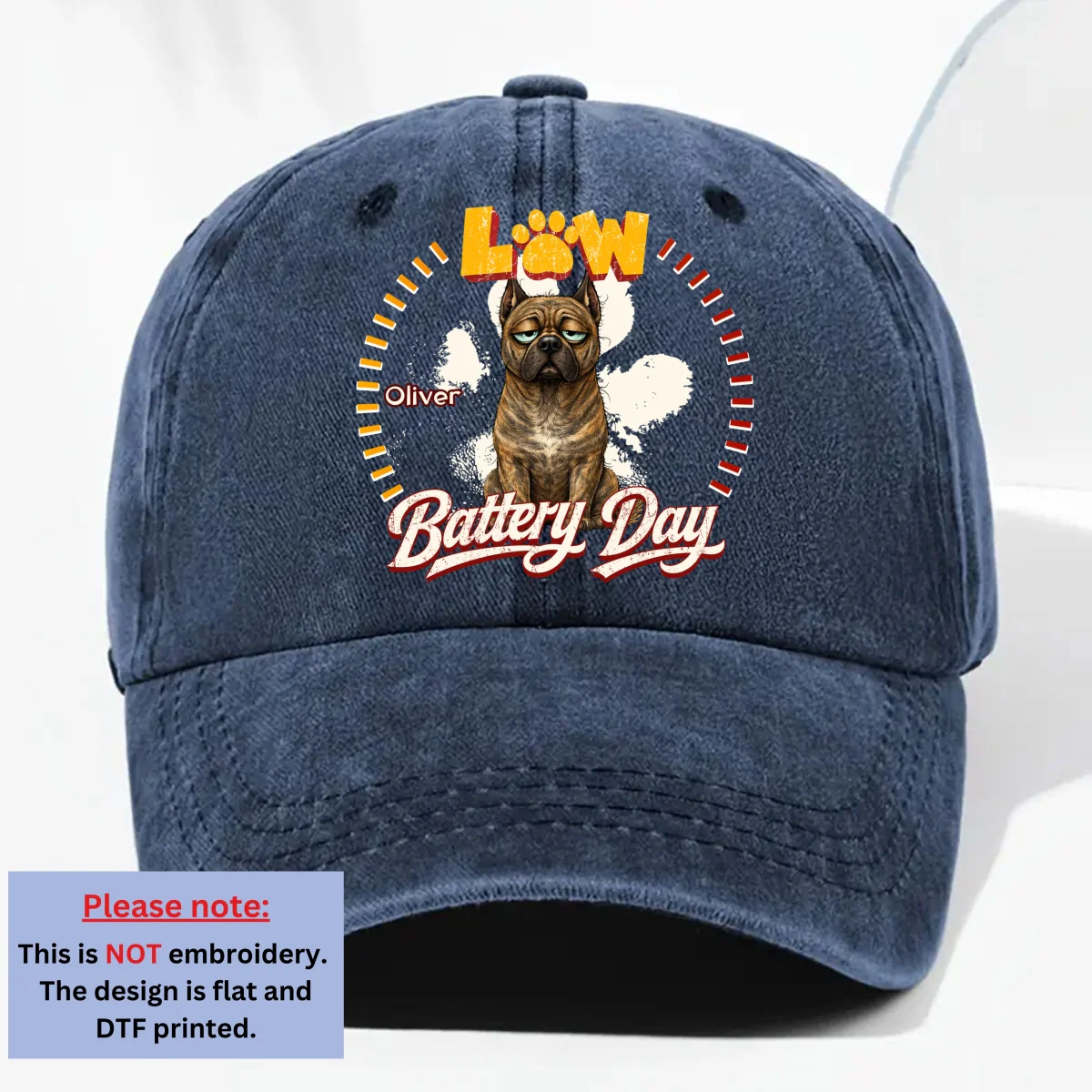 Low Battery Day - Personalized Custom Vintage Washed Denim Cap - Image 9