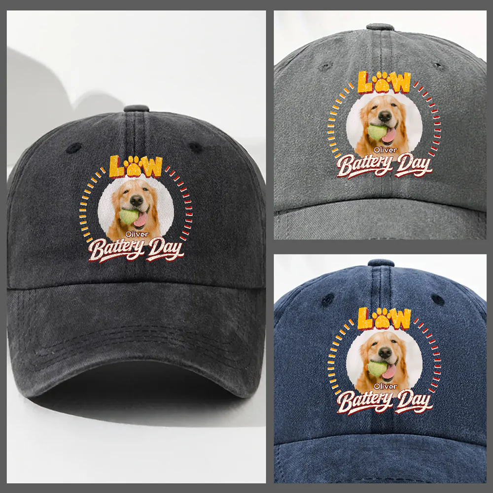 Low Battery Day Photo - Personalized Custom Vintage Washed Denim Cap - Image 4