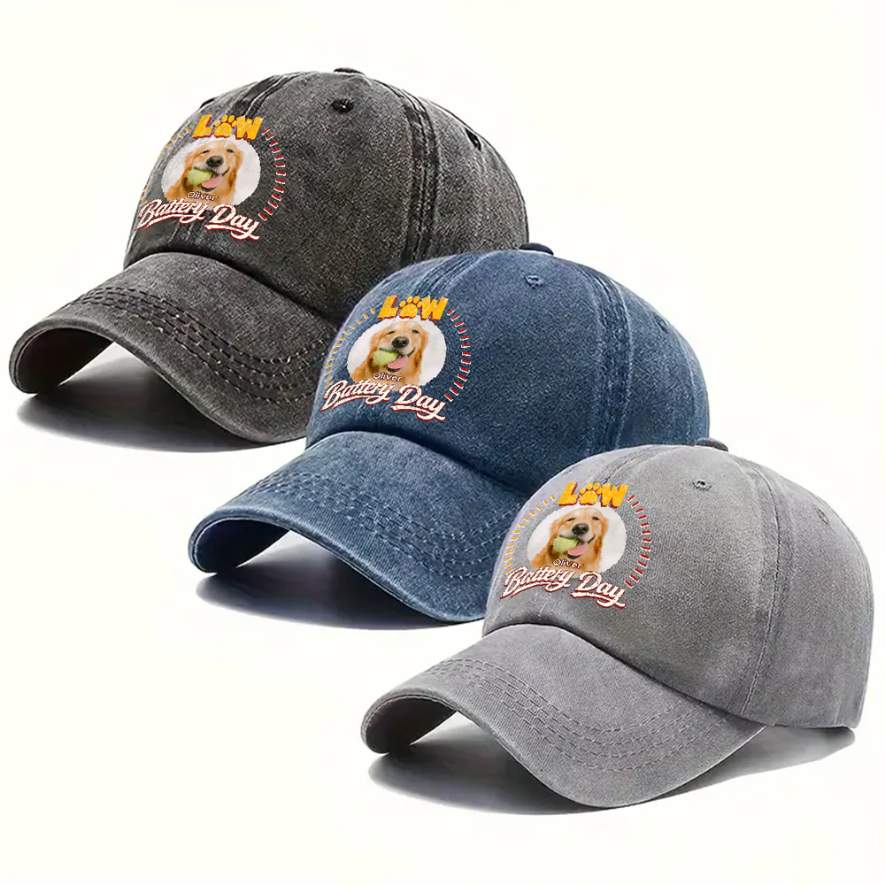 Low Battery Day Photo - Personalized Custom Vintage Washed Denim Cap - Image 5