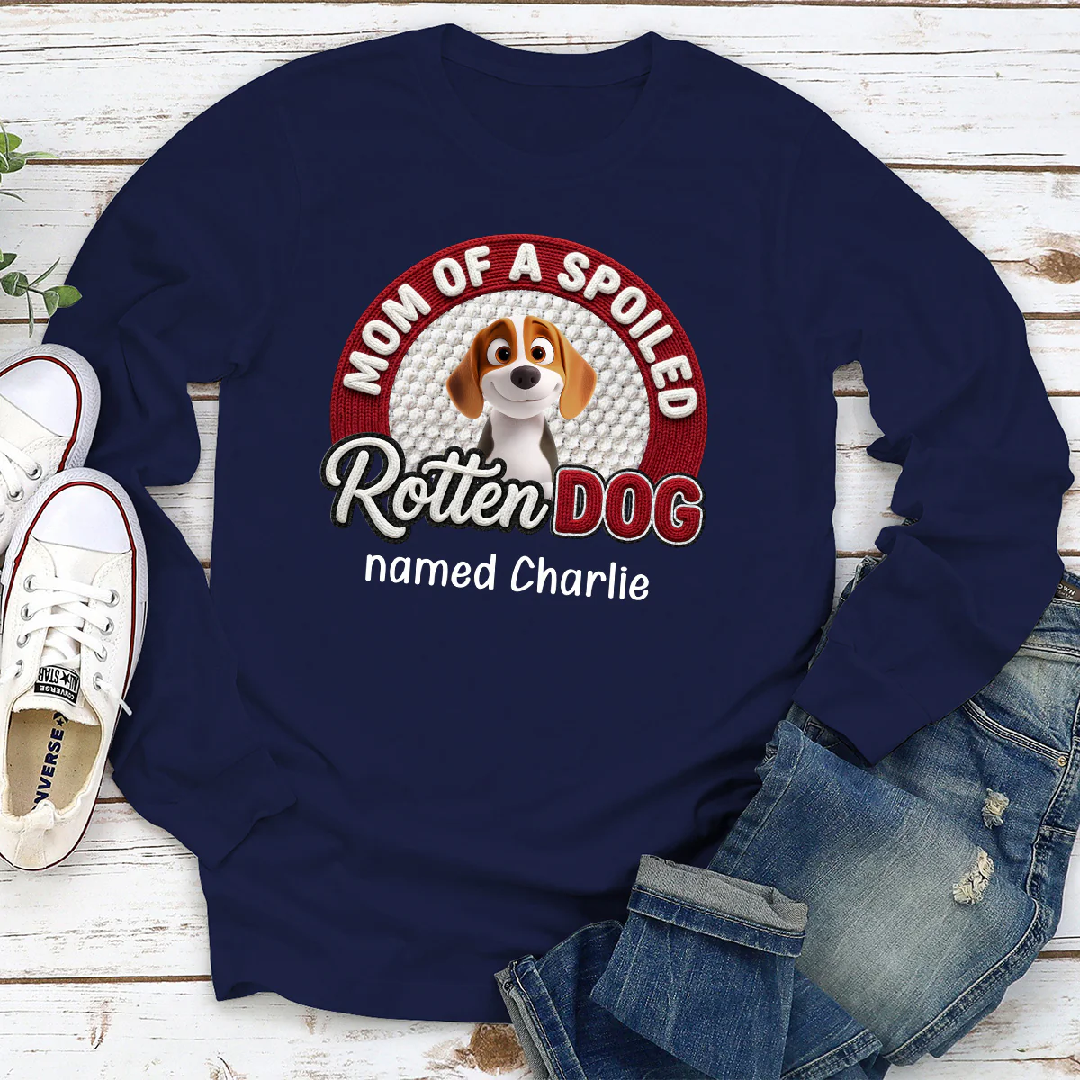 Lucky Mom Of Spoild Rotten Dog - Personalized Custom Long Sleeve T-Shirt - Image 2