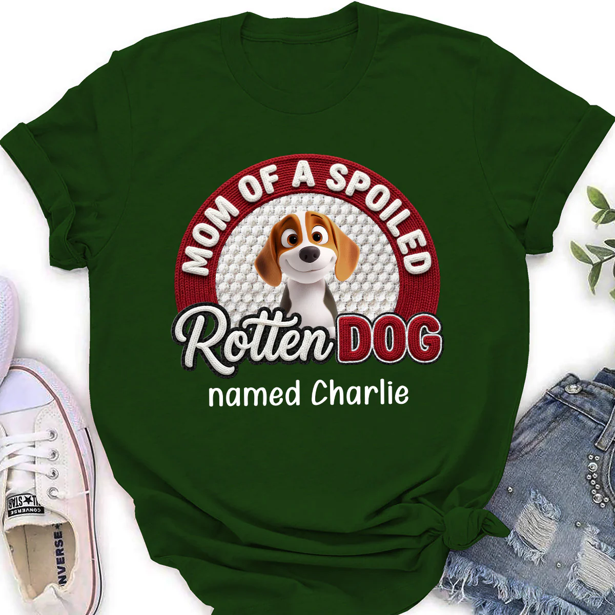 Lucky Mom Of Spoild Rotten Dog - Personalized Custom Women's T-Shirt - Image 3
