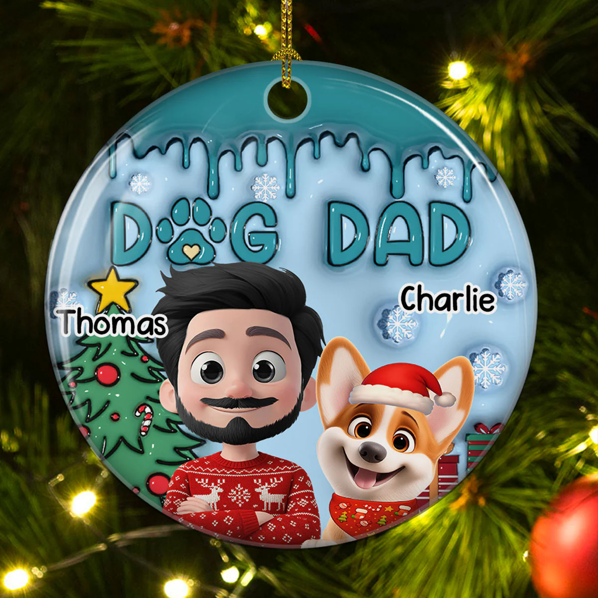 Man And Lovely Dog - Personalized Custom 3D Inflated Effect Ceramic Ornament