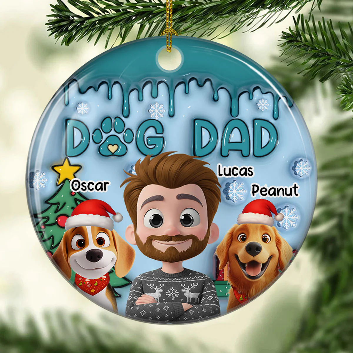 Man And Lovely Dog - Personalized Custom 3D Inflated Effect Ceramic Ornament - Image 2