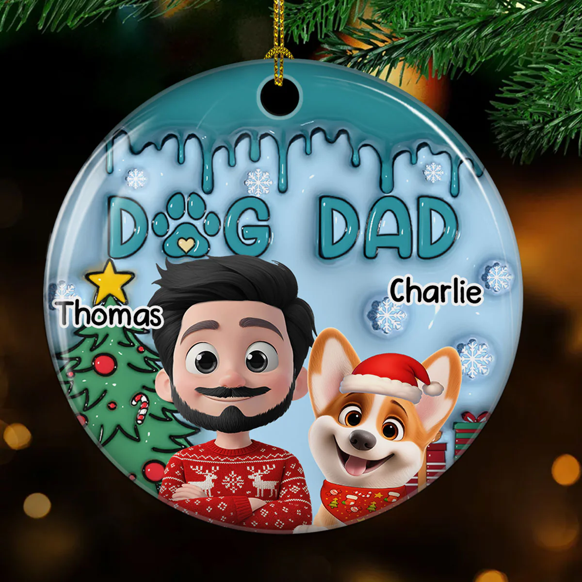 Man And Lovely Dog - Personalized Custom 3D Inflated Effect Ceramic Ornament - Image 3