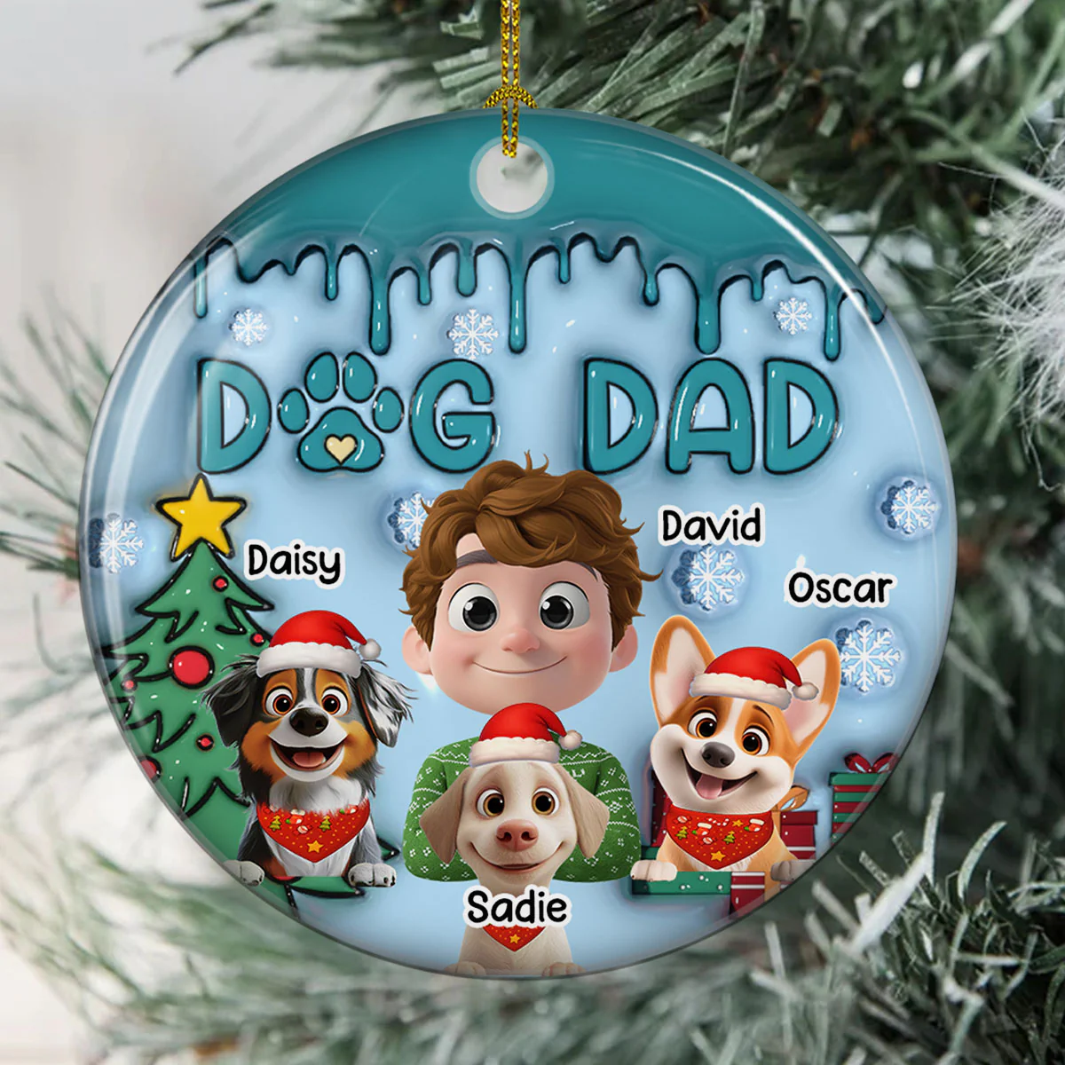 Man And Lovely Dog - Personalized Custom 3D Inflated Effect Ceramic Ornament - Image 4