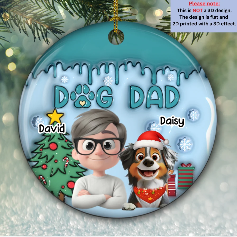 Man And Lovely Dog - Personalized Custom 3D Inflated Effect Ceramic Ornament - Image 5