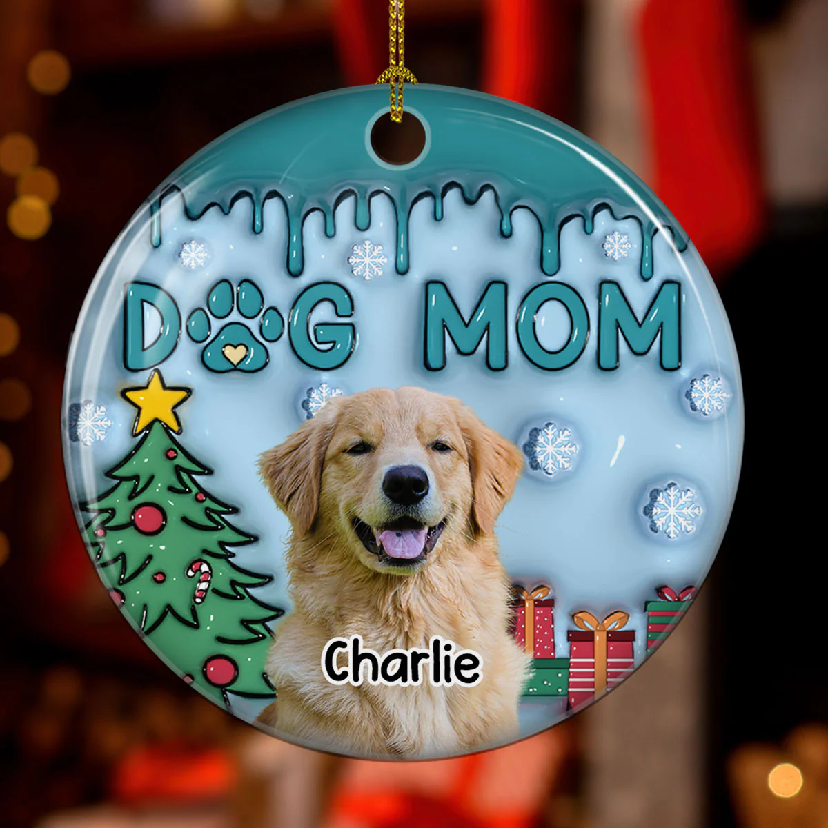 Me And Lovely Dog Photo - Personalized Custom 3D Inflated Effect Ceramic Ornament