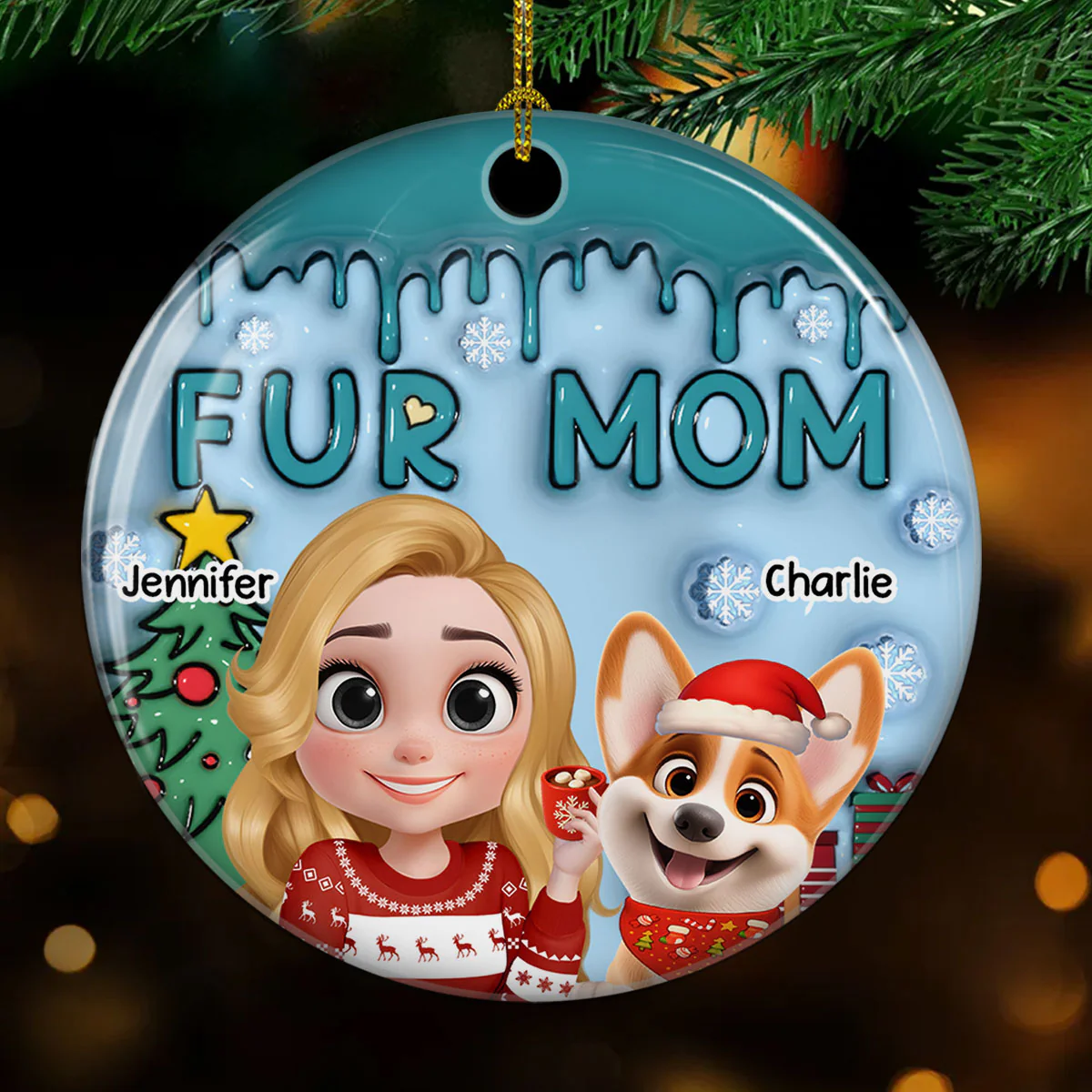 Me And Lovely Pet - Personalized Custom 3D Inflated Effect Ceramic Ornament - Image 2