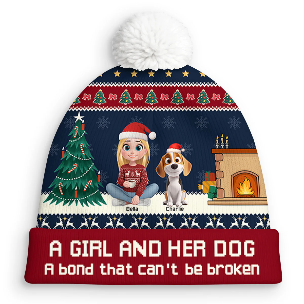 Me And My Dog Christmas - Personalized Custom Bobble Beanie Hat
