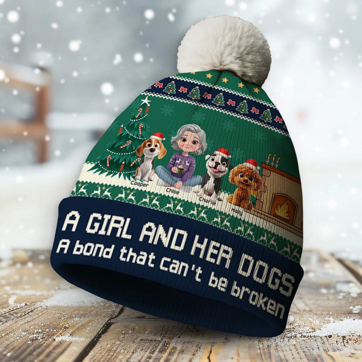Me And My Dog Christmas - Personalized Custom Bobble Beanie Hat - Image 2
