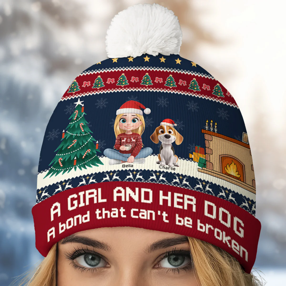 Me And My Dog Christmas - Personalized Custom Bobble Beanie Hat - Image 3