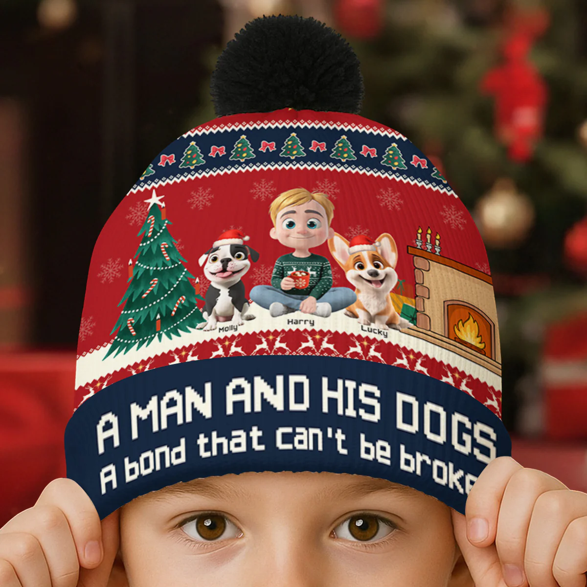 Me And My Dog Christmas - Personalized Custom Bobble Beanie Hat - Image 4
