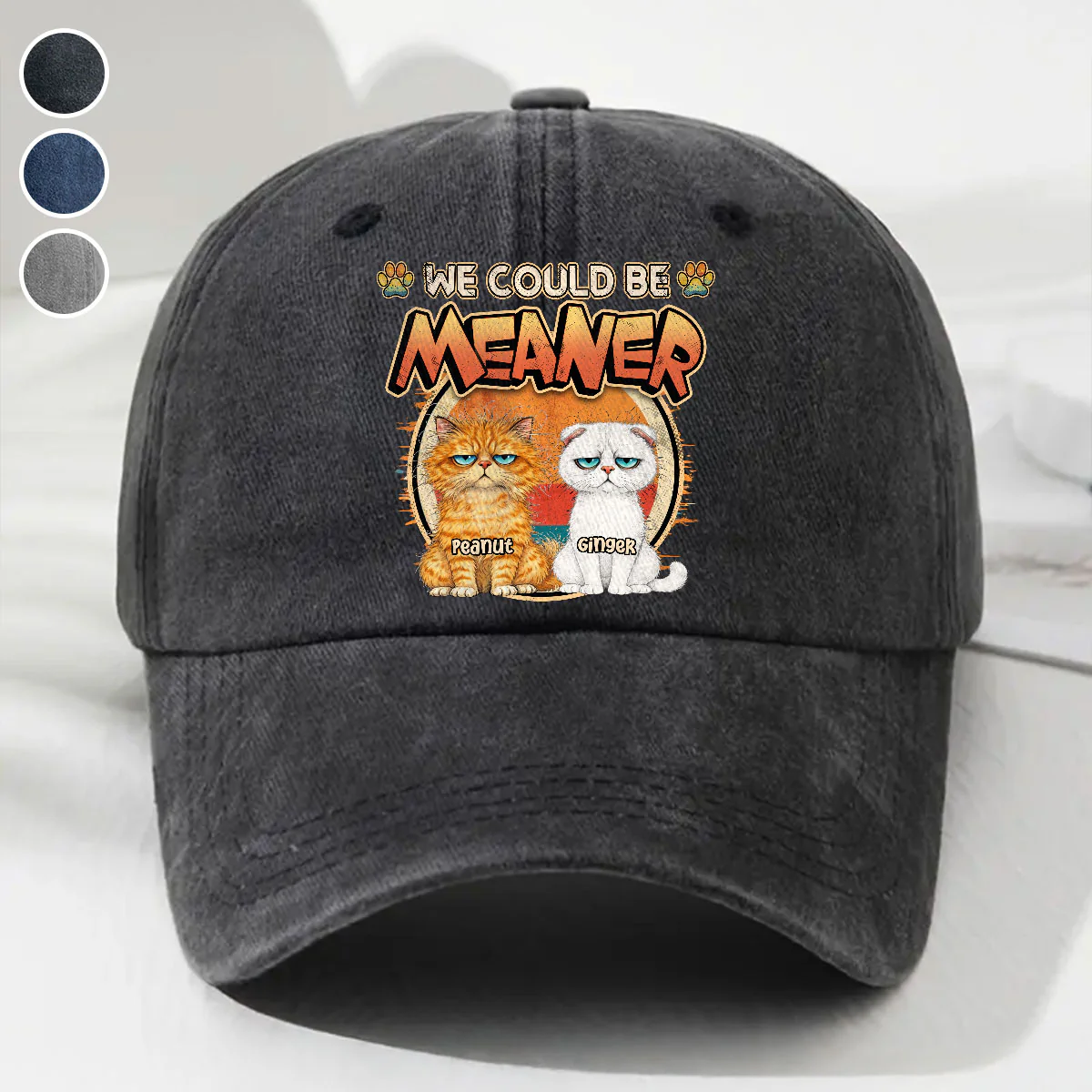 Meaner - Personalized Custom Vintage Washed Denim Cap