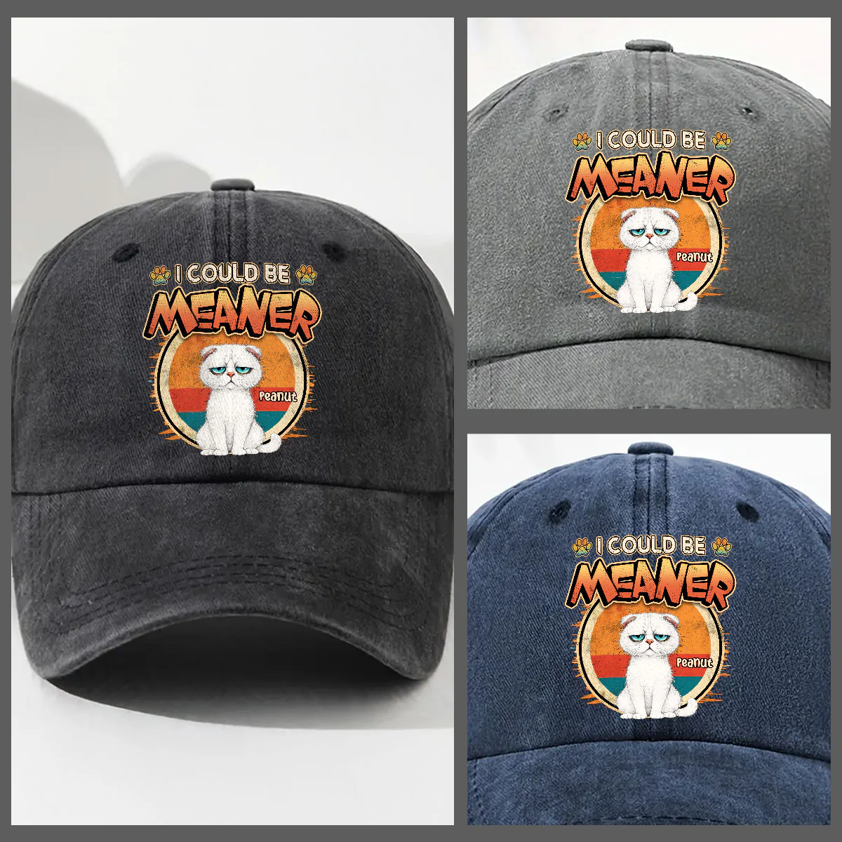 Meaner - Personalized Custom Vintage Washed Denim Cap - Image 3