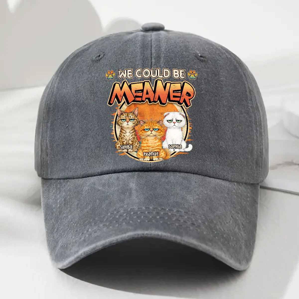 Meaner - Personalized Custom Vintage Washed Denim Cap - Image 5