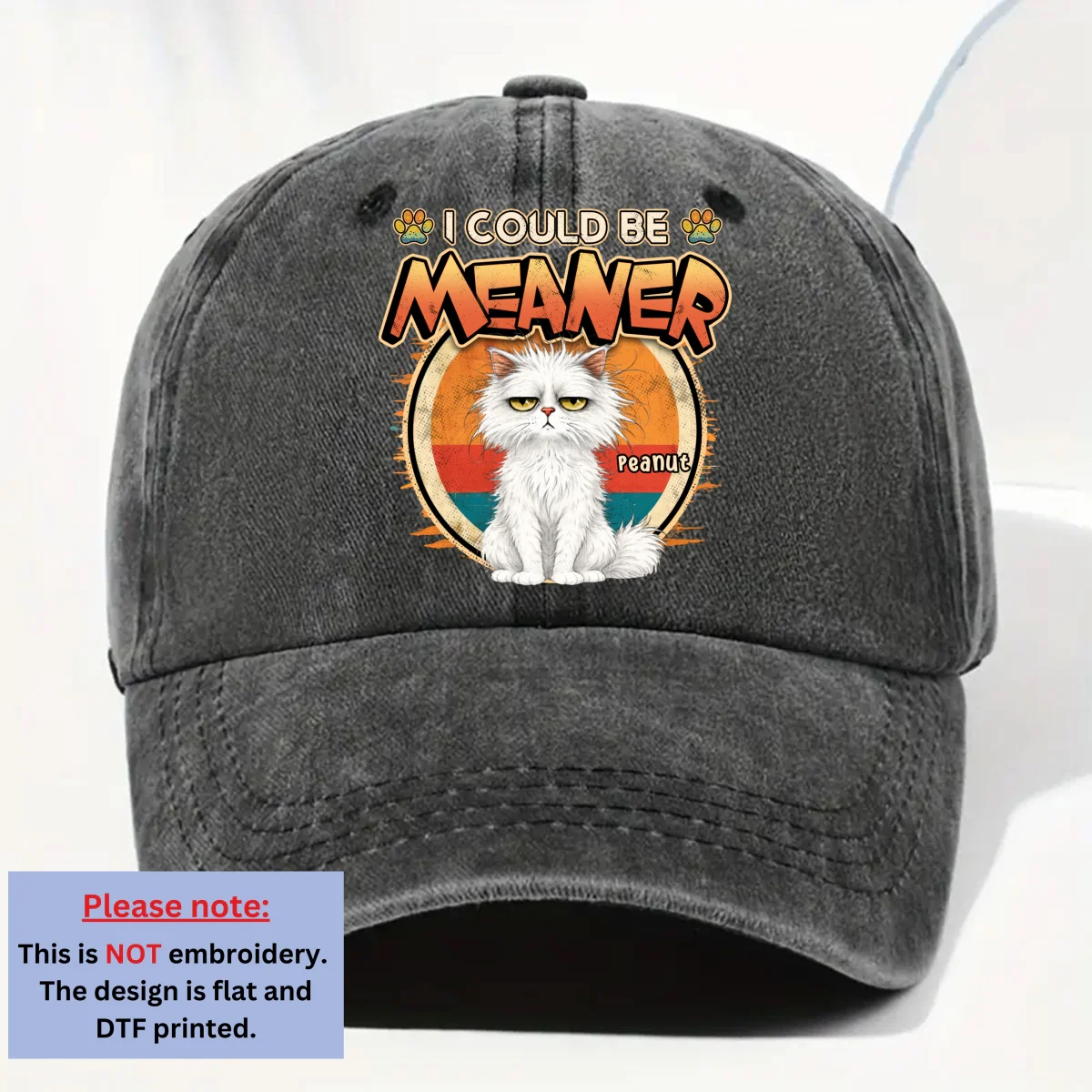 Meaner - Personalized Custom Vintage Washed Denim Cap - Image 7