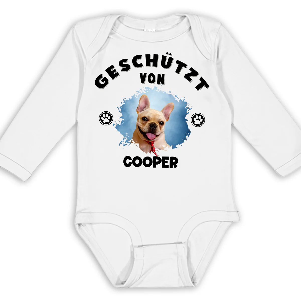 Mensch beschützt von Hunden Foto – Personalisierter Baby-Langarm-Body