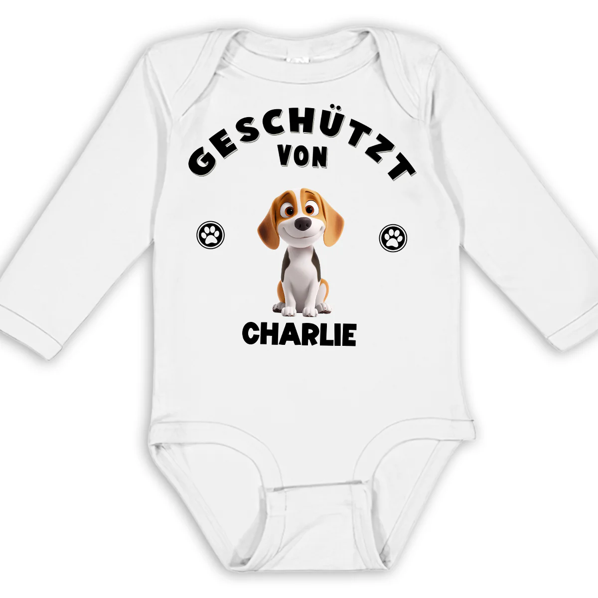 Mensch beschützt von Hunden – Personalisierter Baby-Langarm-Body