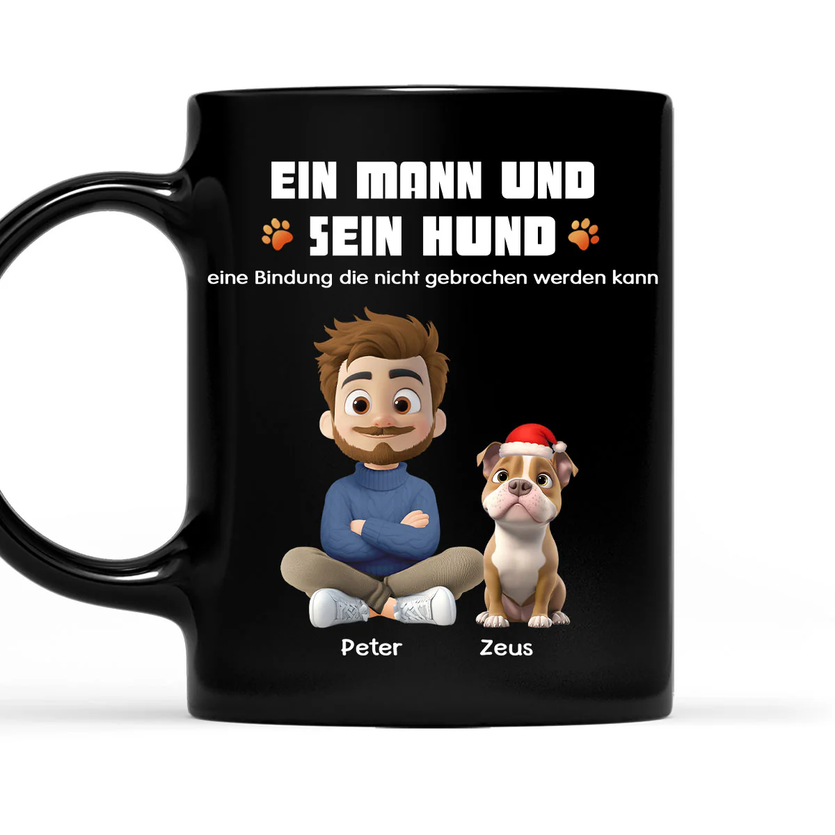 Mensch und sein Hund Cartoon Weihnachten – Personalisierte Kaffeetasse