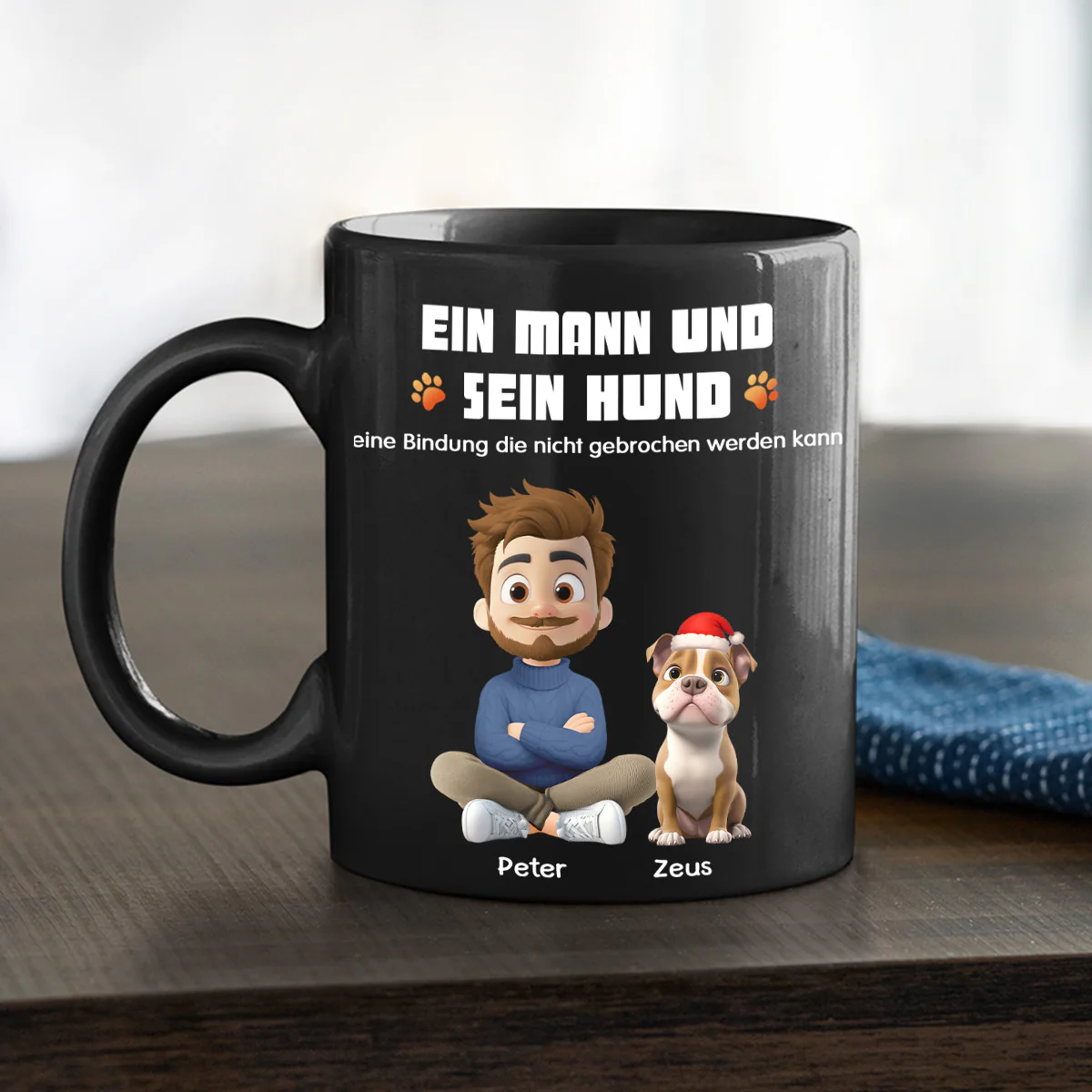Mensch und sein Hund Cartoon Weihnachten – Personalisierte Kaffeetasse - Image 2