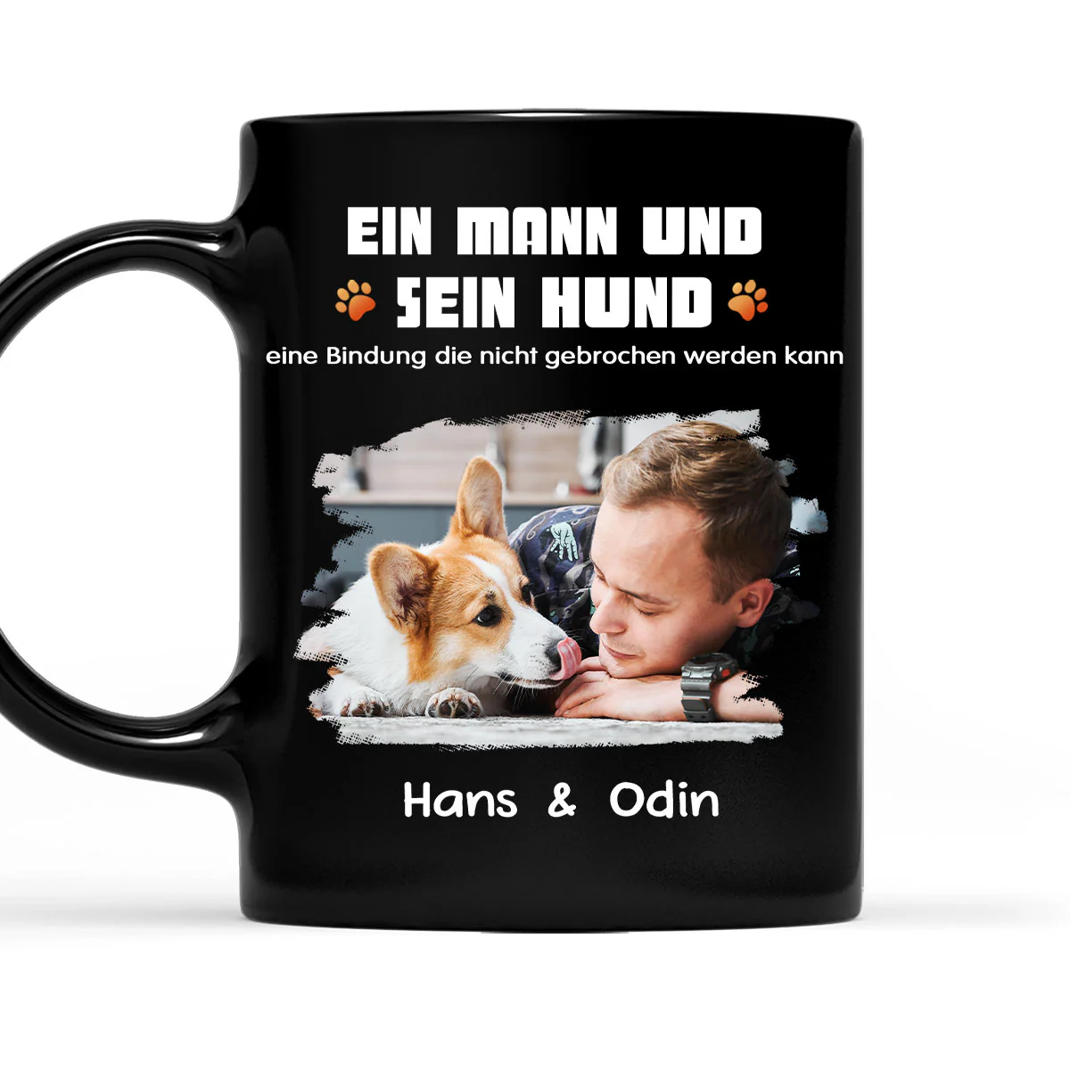 Mensch und sein Hund Cartoon Weihnachtsfoto – Personalisierte Kaffeetasse