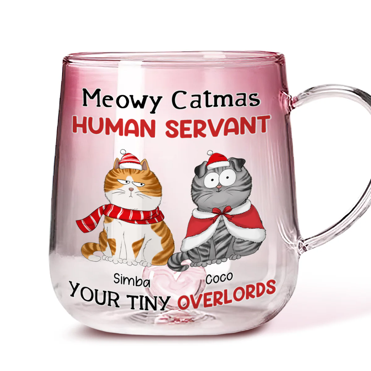 Meow Meow Christmas - Personalized Custom Pink Gradient Glass Mug