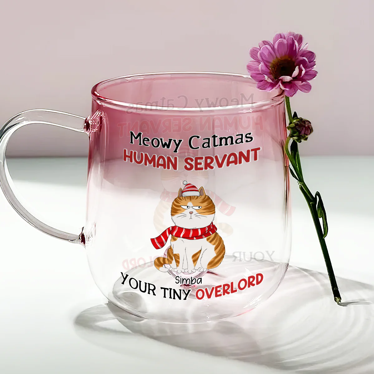 Meow Meow Christmas - Personalized Custom Pink Gradient Glass Mug - Image 3