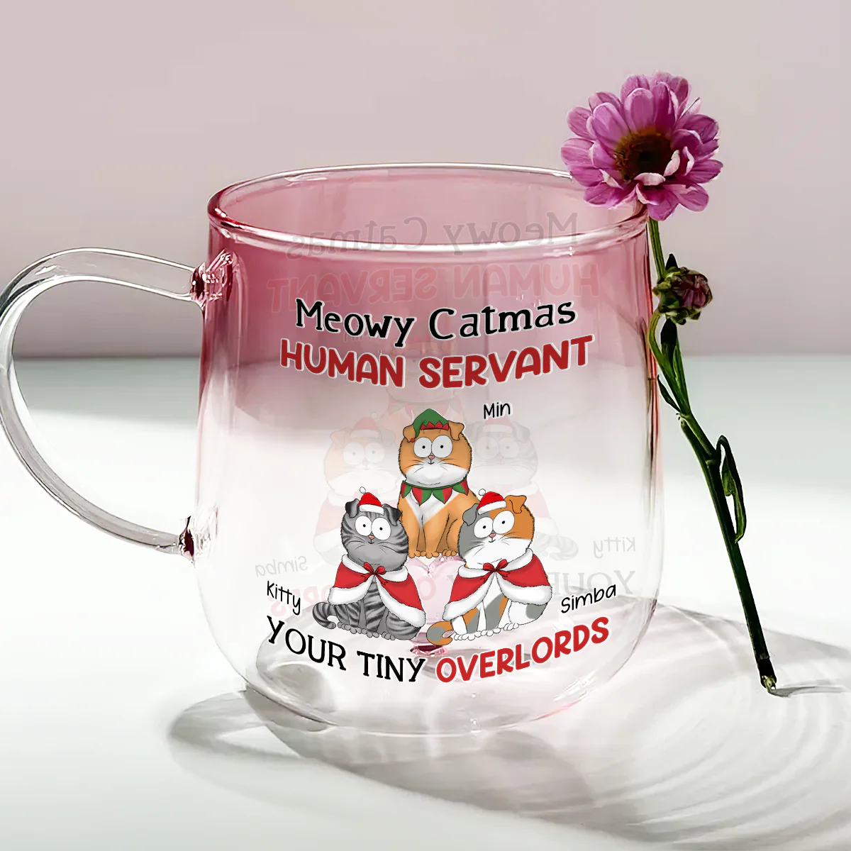 Meow Meow Christmas - Personalized Custom Pink Gradient Glass Mug - Image 4