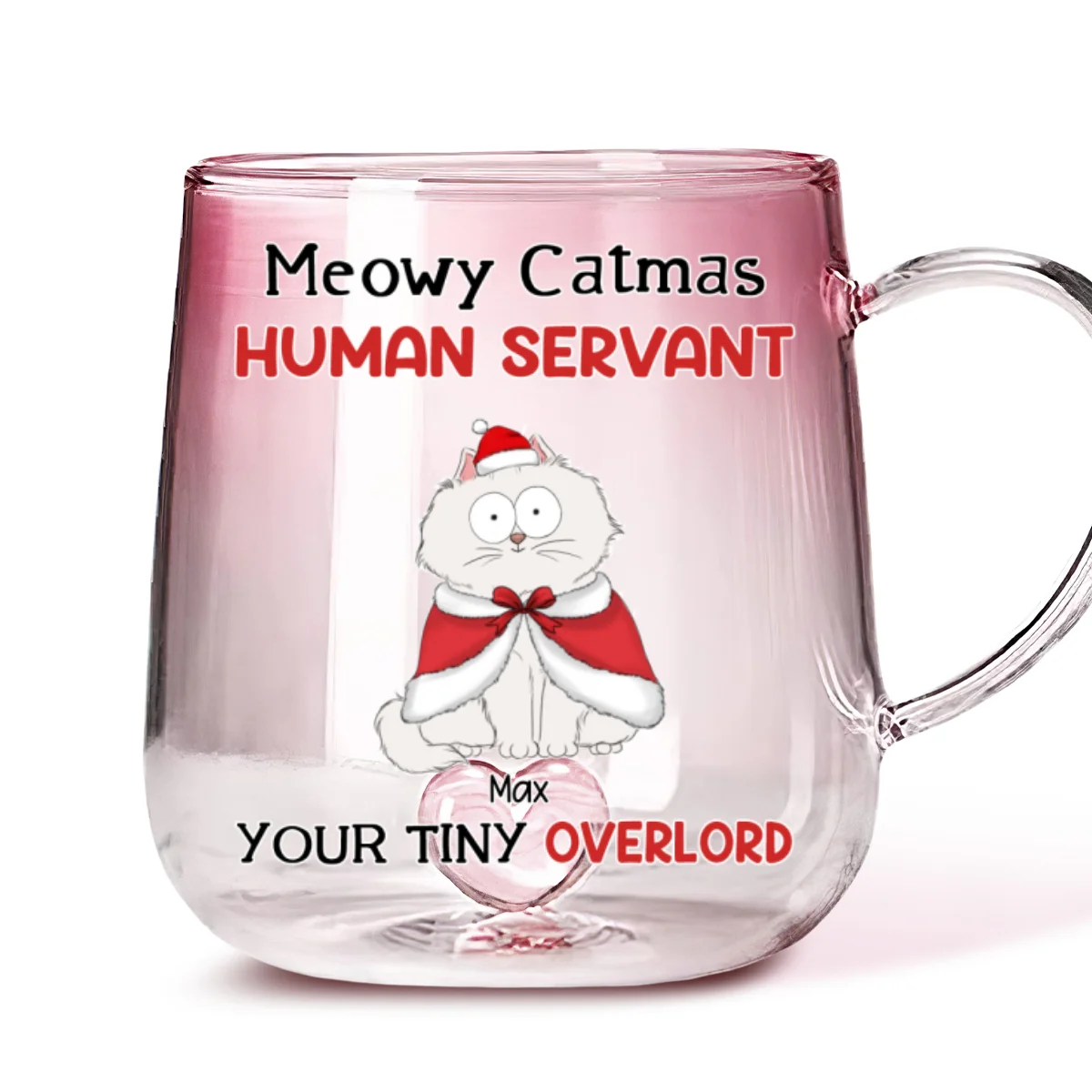 Meow Meow Christmas - Personalized Custom Pink Gradient Glass Mug - Image 6