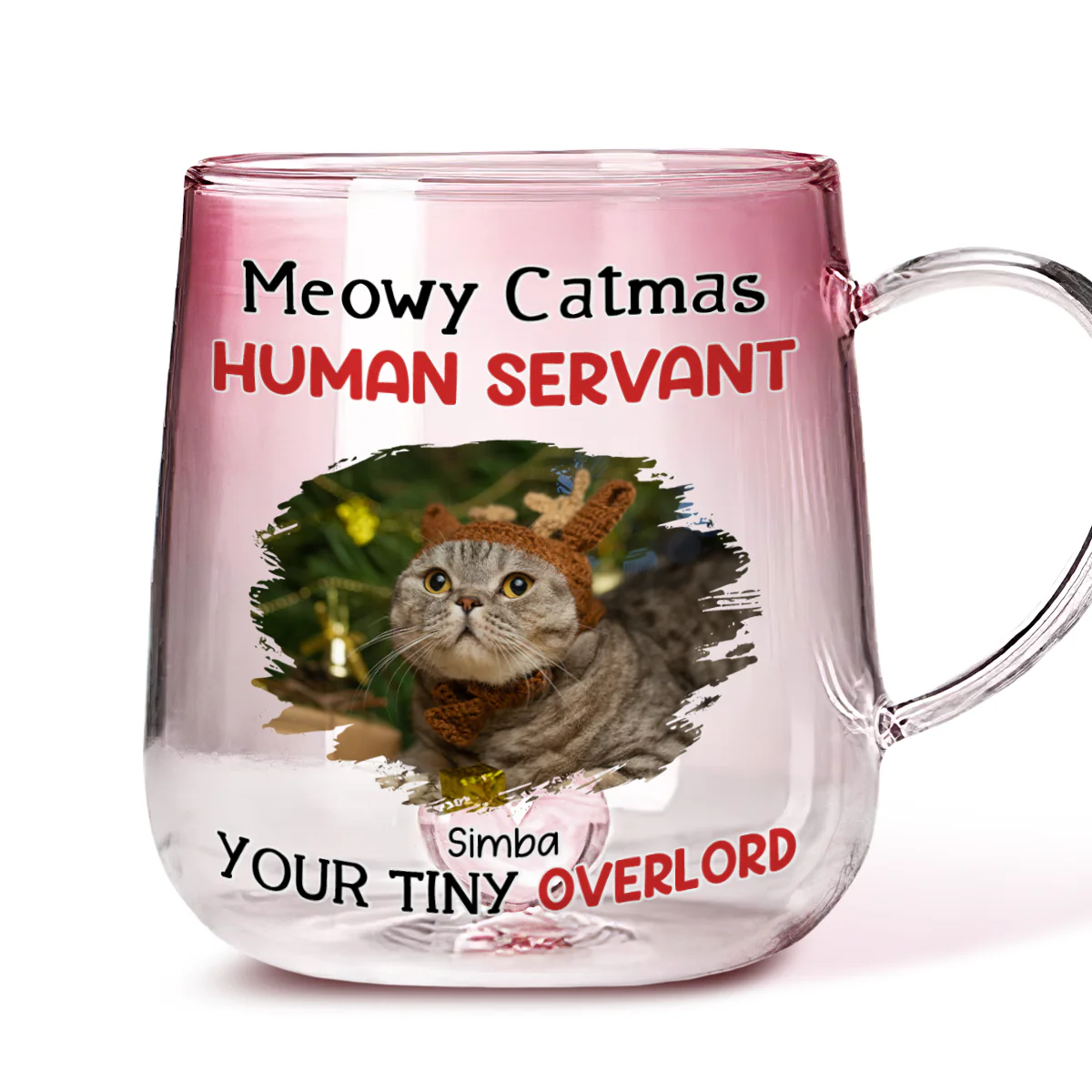 Meow Meow Christmas Photo - Personalized Custom Pink Gradient Glass Mug