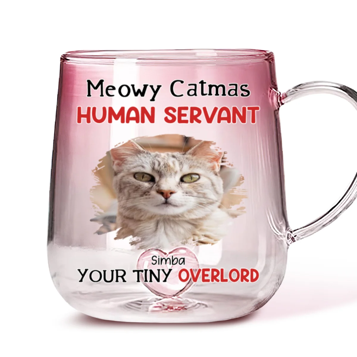 Meow Meow Christmas Photo - Personalized Custom Pink Gradient Glass Mug - Image 4
