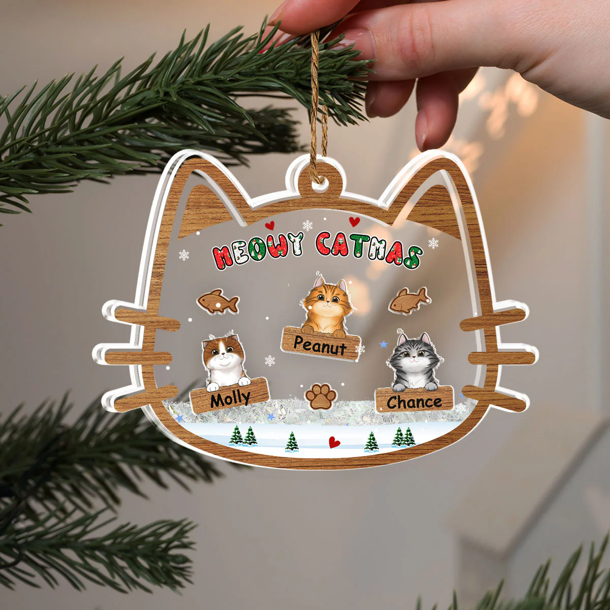 Meowy Catmas - Personalized Custom Acrylic Shaker Ornament - Image 2