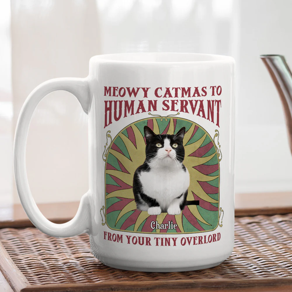 Meowy Catmas Retro Photo - Personalized Custom Coffee Mug - Image 3