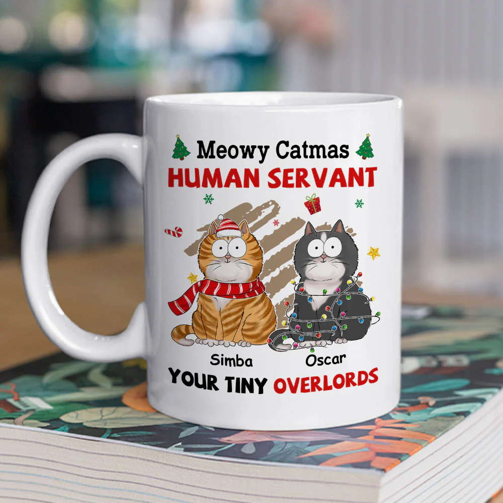 Meowy Catmas To My Human Servant - Personalized Custom Coffee Mug - Image 2