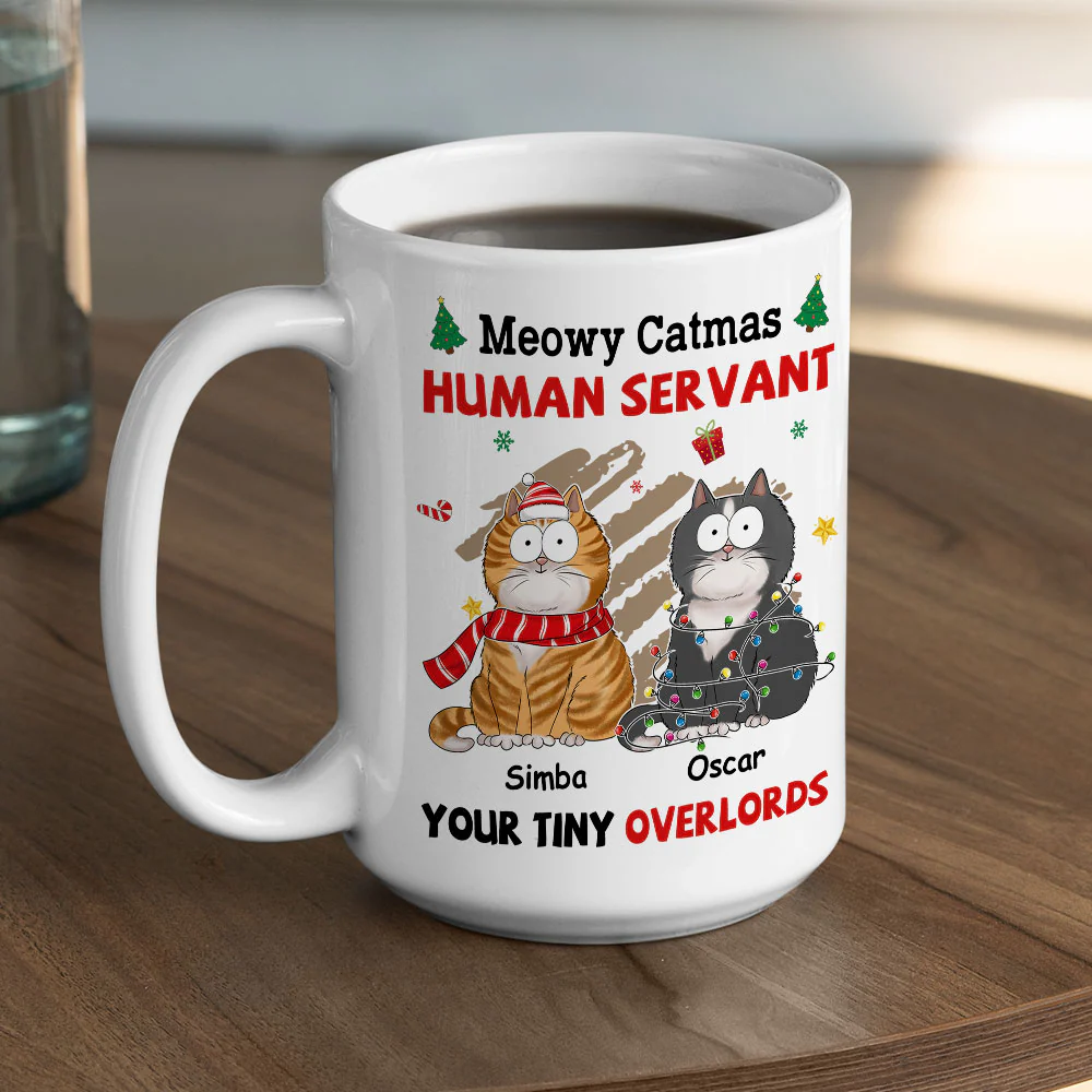 Meowy Catmas To My Human Servant - Personalized Custom Coffee Mug - Image 3