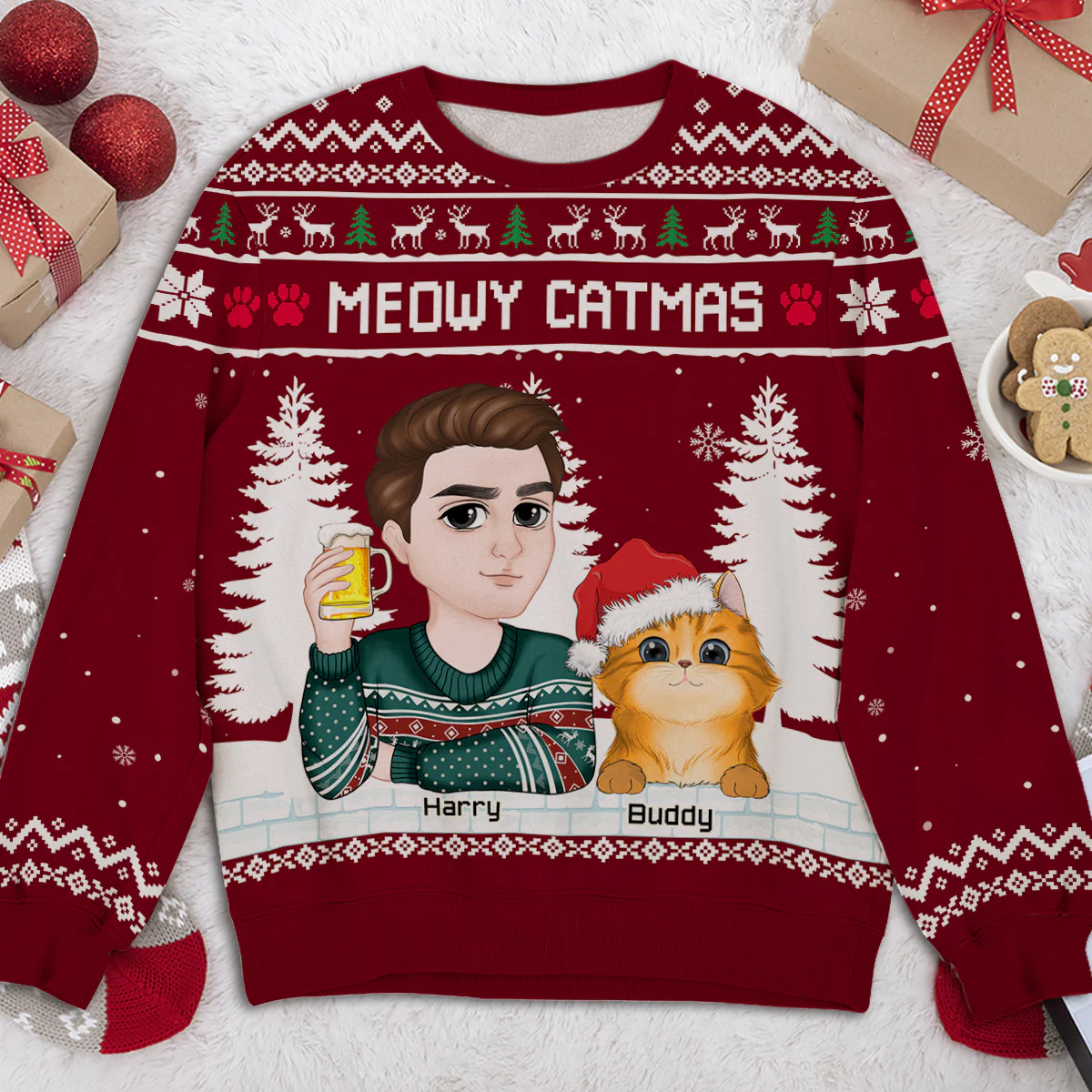 Meowy Catmas To My Mom Dad - Personalized Custom All-Over-Print Sweatshirt - Image 2